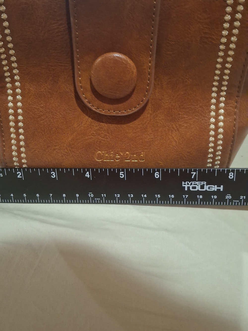 Brown Leather Crossbody with Patterned Blue Multi-Color Adjustable Strap - Picture 8 of 9